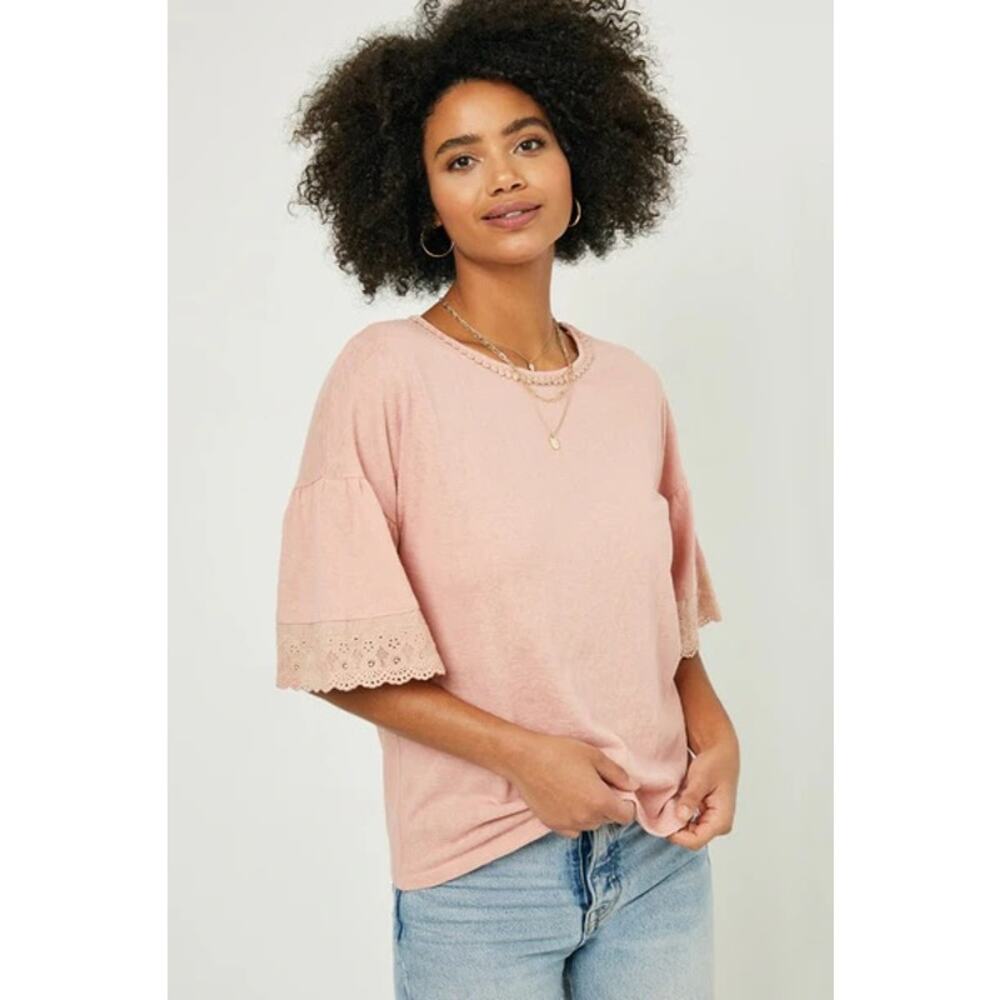 Hayden Los Angeles Shirt Top Boho Ruffle Bell Sleeve Lace Women’s Large New